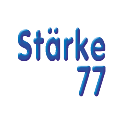 Stärke77 - Logo in blauem Schriftzug